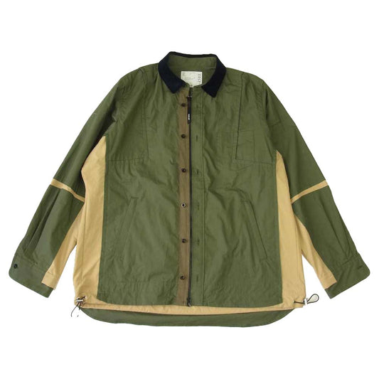 Sacai サカイ 21-02583M Cotton Poplin Shirt コットンポプリン ドッキング シャツ ジャケット カーキ系 3【美品】【中古】