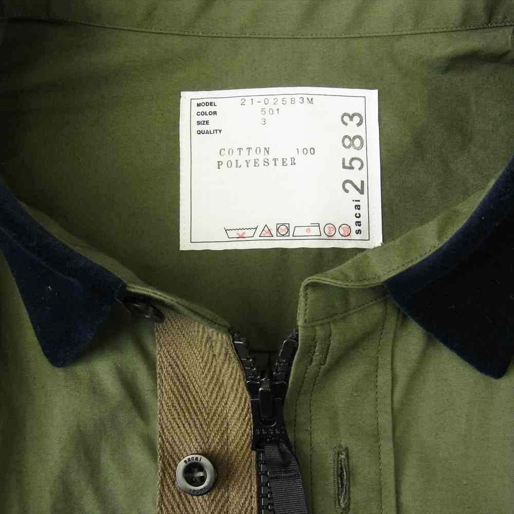 Sacai サカイ 21-02583M Cotton Poplin Shirt コットンポプリン ドッキング シャツ ジャケット カーキ系 3【美品】【中古】
