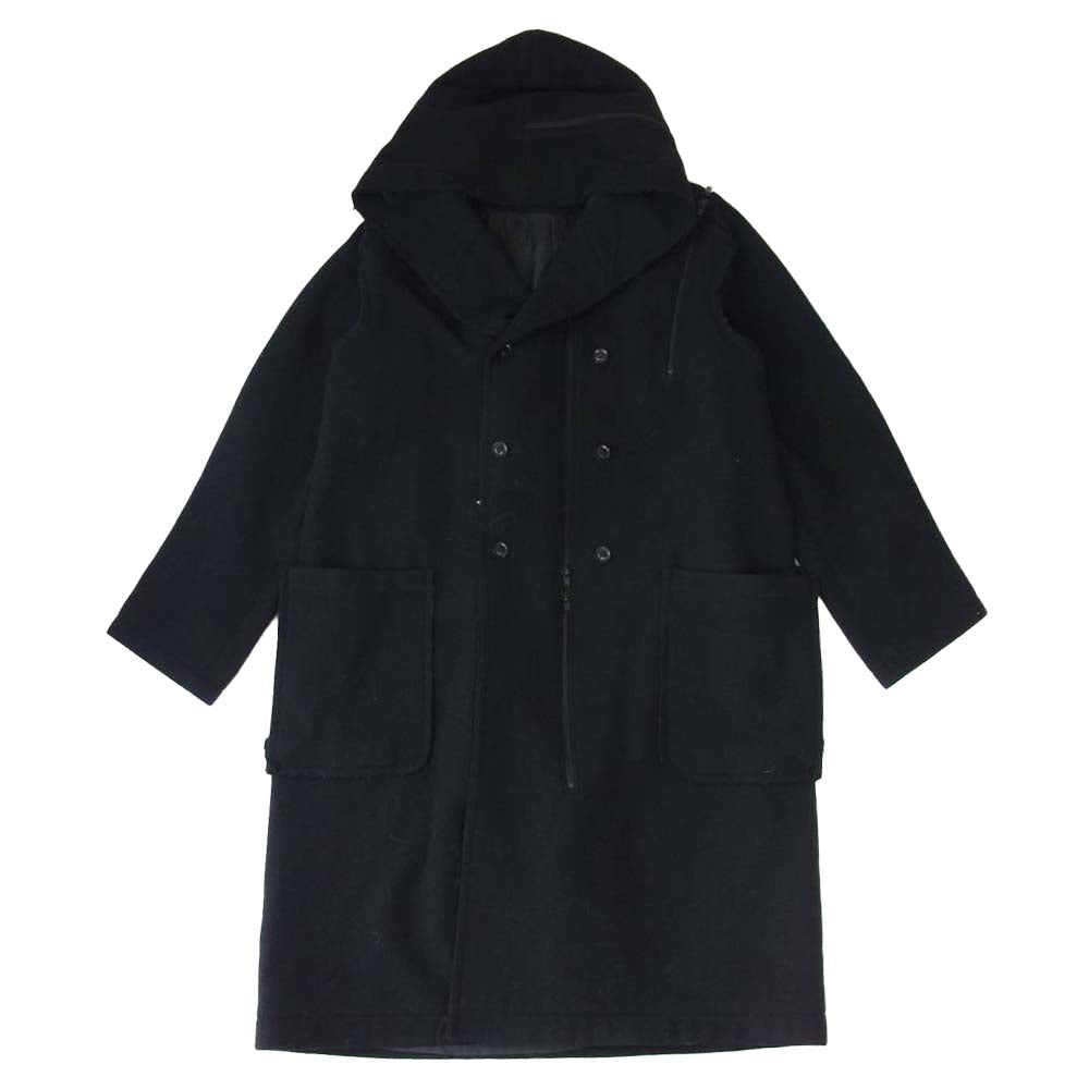 Yohji Yamamoto ヨウジヤマモト B ビー NV-C52-105 18AW Wool Viyella Double Fastener Coat ダブルファスナー メルトン フーデッド コート ブラック系 3【中古】