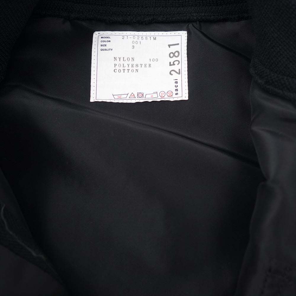 Sacai サカイ 21AW 21-02581M Nylon Twill Blouson ナイロンツイル MA-1 ブルゾン ブラック系 3【美品】【中古】