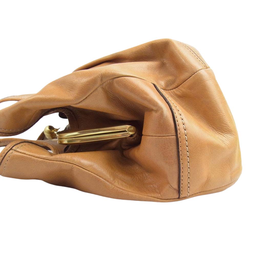 COACH コーチ F12248 エルゴレザー プリーテッド フレームド サッチェル  がま口 トート バッグ ライトブラウン系【中古】