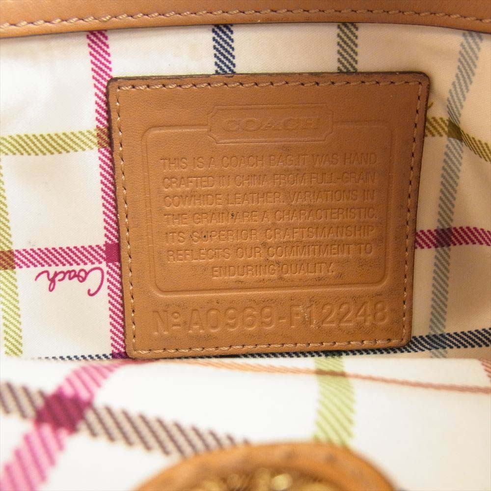 COACH コーチ F12248 エルゴレザー プリーテッド フレームド サッチェル  がま口 トート バッグ ライトブラウン系【中古】
