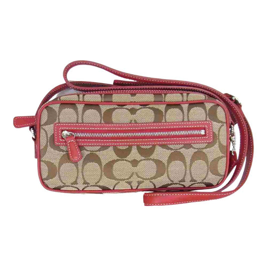COACH コーチ 6616 シグネチャー ショルダーバッグ レッド ブラウン系【中古】