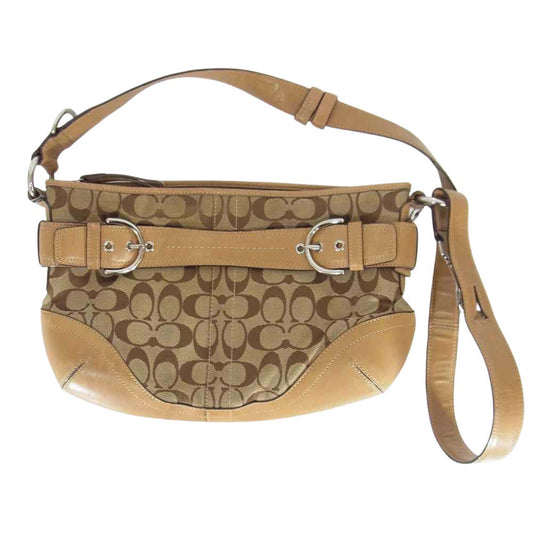 COACH コーチ F07077 シグネチャー キャンバス ショルダー バッグ ブラウン系【中古】