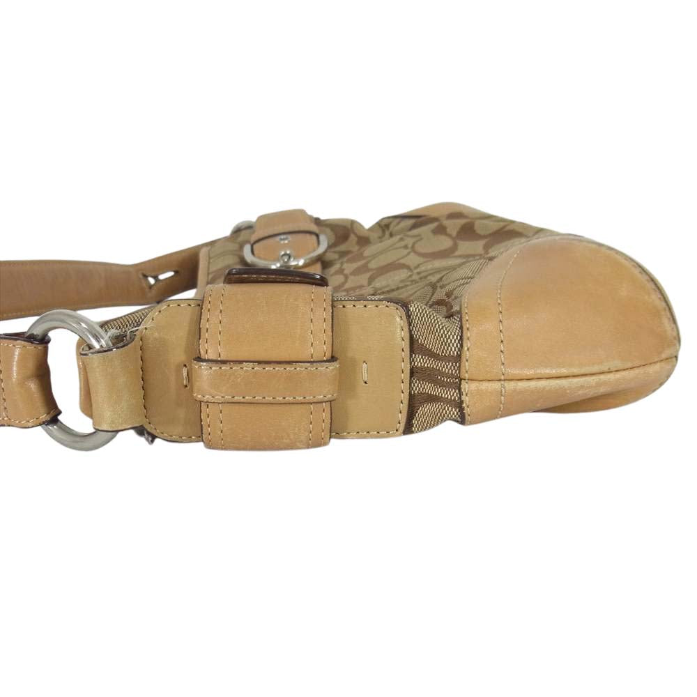 COACH コーチ F07077 シグネチャー キャンバス ショルダー バッグ ブラウン系【中古】