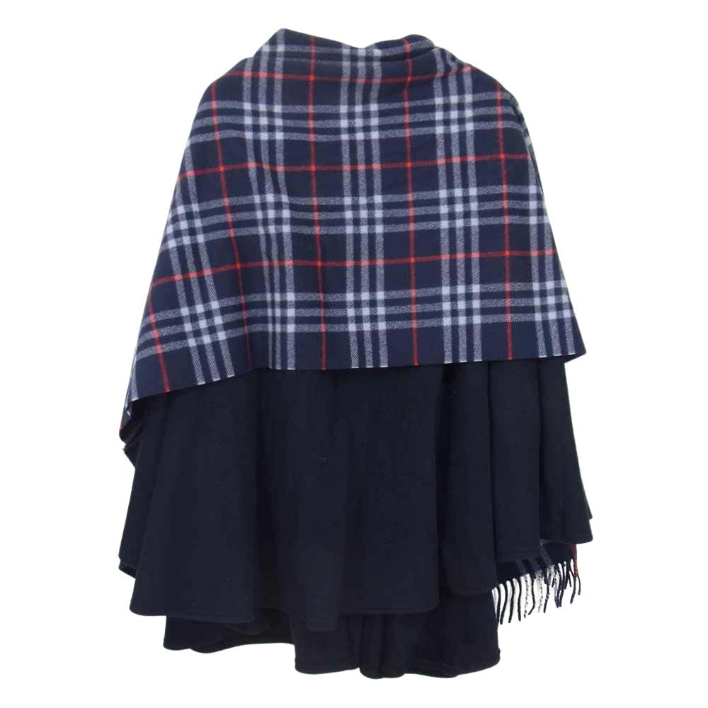 BURBERRY バーバリー チェック ウール ポンチョ ネイビー系【中古】