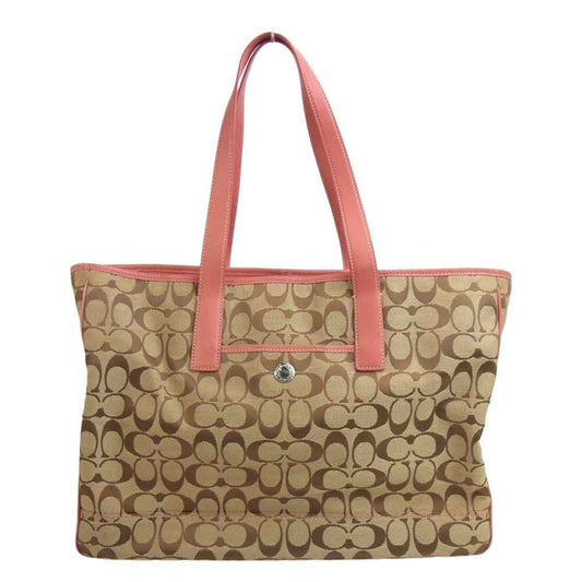 COACH コーチ シグネチャー キャンバス トート バッグ ベージュ系 ピンク系【中古】