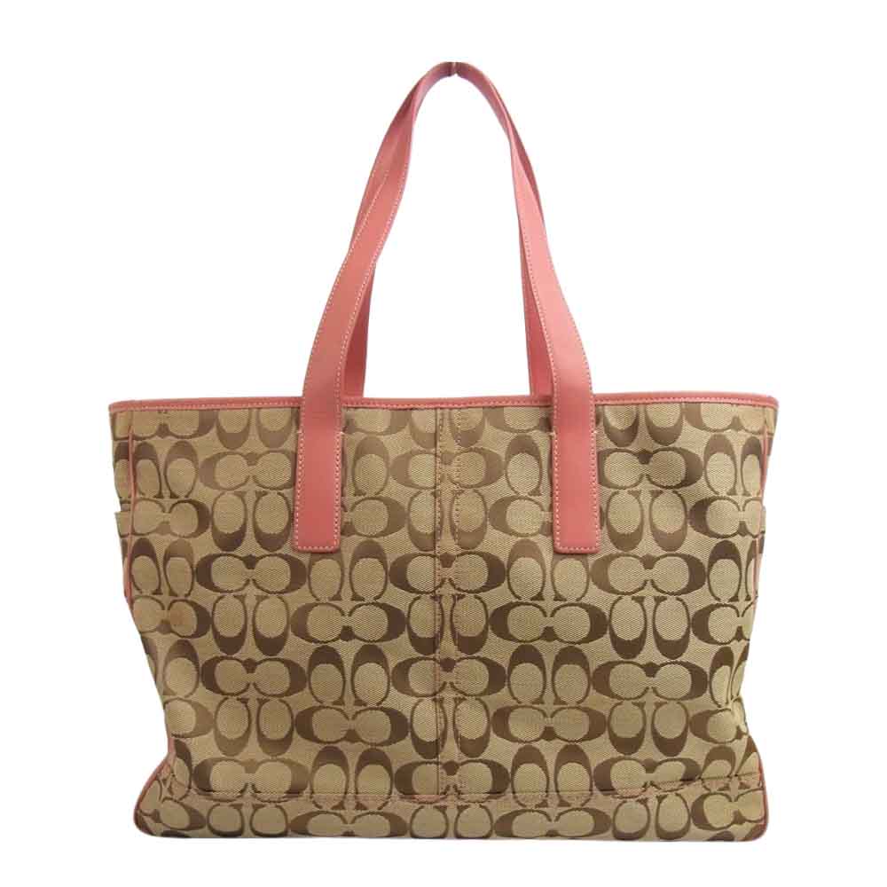 COACH コーチ シグネチャー キャンバス トート バッグ ベージュ系 ピンク系【中古】