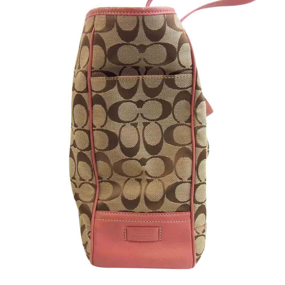 COACH コーチ シグネチャー キャンバス トート バッグ ベージュ系 ピンク系【中古】
