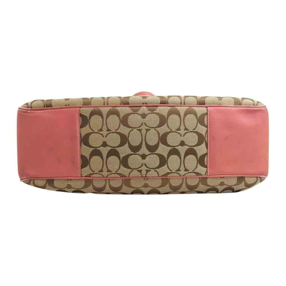 COACH コーチ シグネチャー キャンバス トート バッグ ベージュ系 ピンク系【中古】