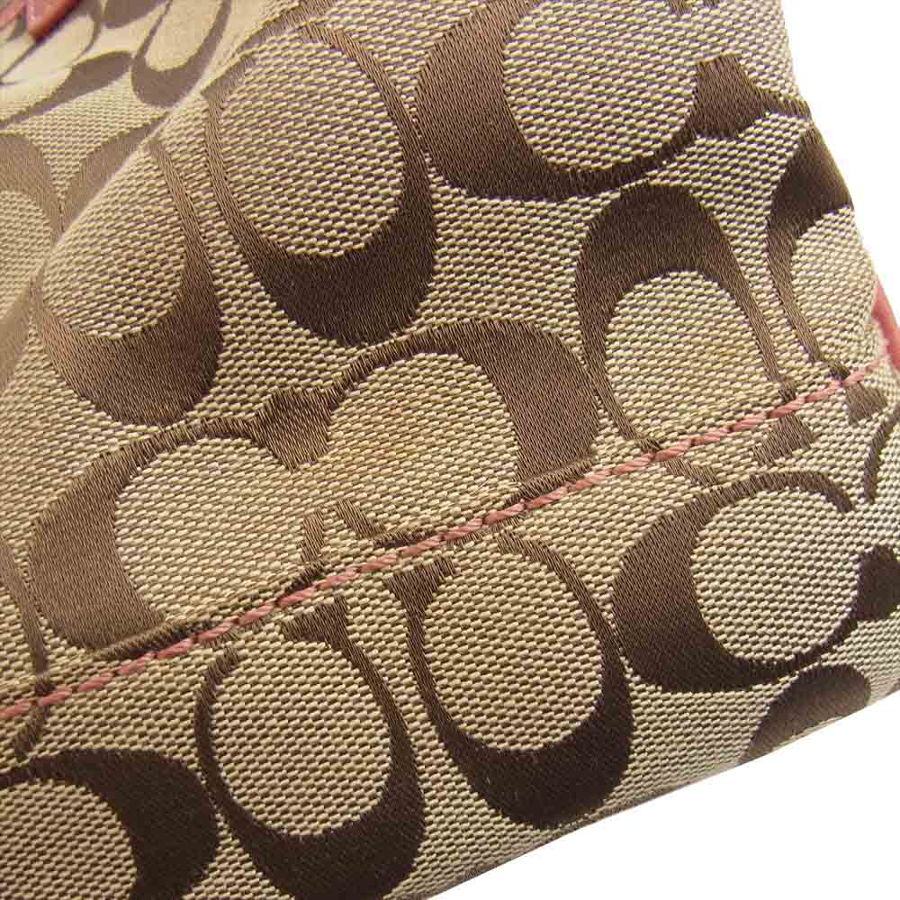 COACH コーチ シグネチャー キャンバス トート バッグ ベージュ系 ピンク系【中古】