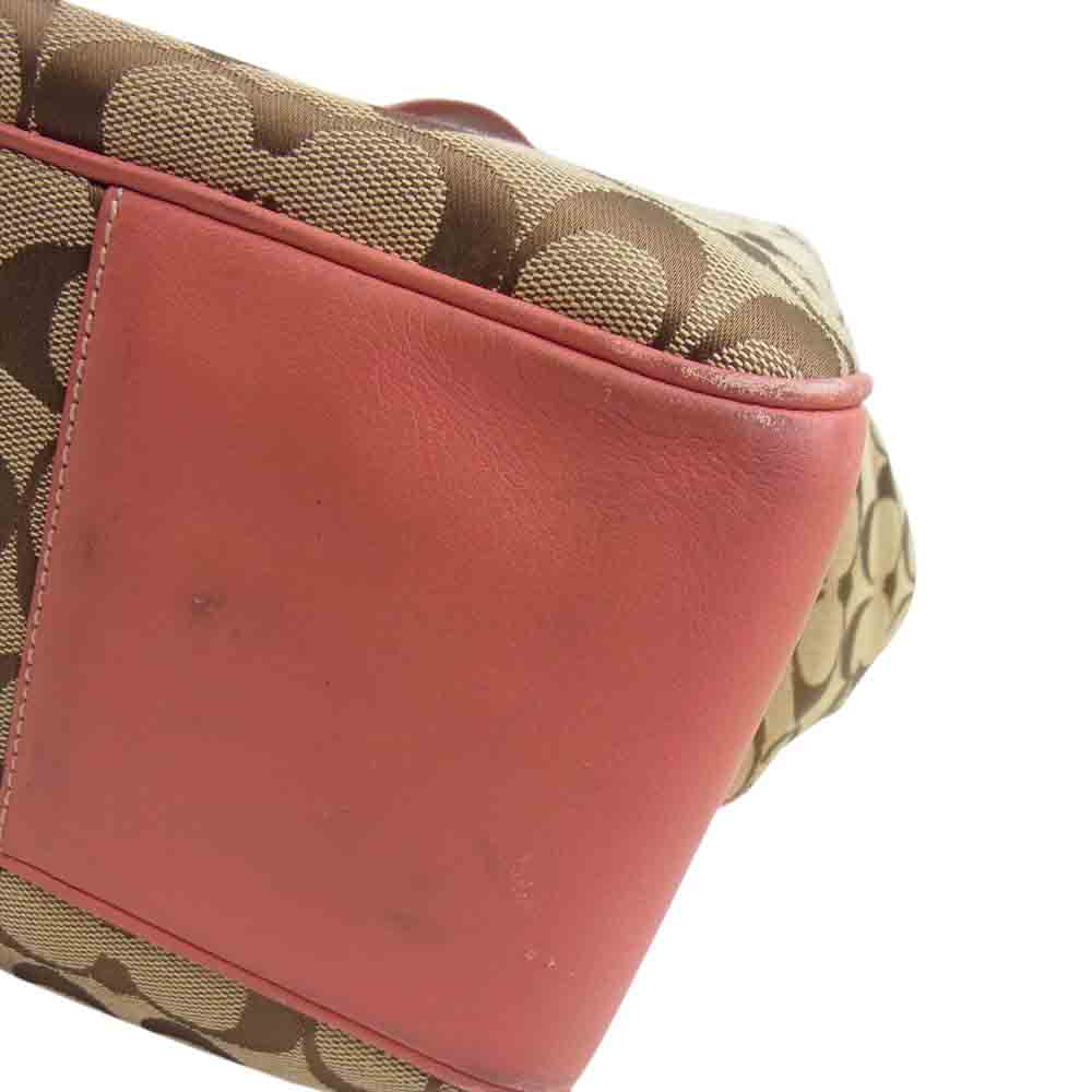COACH コーチ シグネチャー キャンバス トート バッグ ベージュ系 ピンク系【中古】