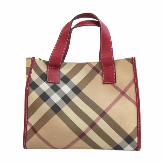 BURBERRY バーバリー LONDON ノヴァチェック ハンドバッグ ベージュ系 レッド系【中古】