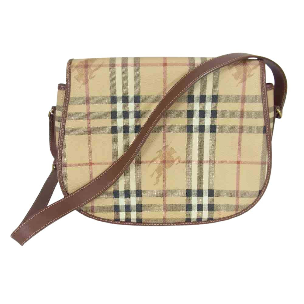 BURBERRY バーバリー LONDON ノバチェック フラップ ショルダーバッグ ブラウン系【中古】