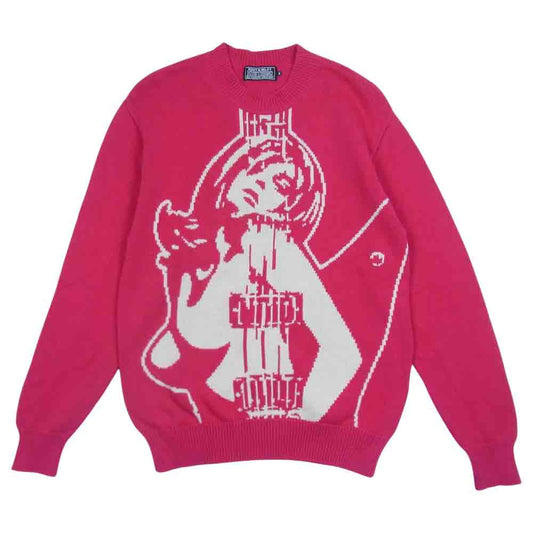 HYSTERIC GLAMOUR ヒステリックグラマー 02213NS06 GUITAR GIRL 編込 ギター ガール プルオーバー ニット ピンク系 S【中古】