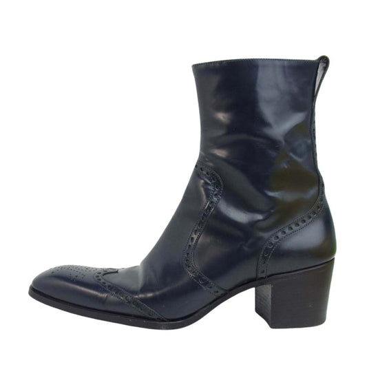 YVES SAINT LAURENT イヴサンローラン 175937 Rive Gauche リヴ ゴーシュ イタリア製 サイドジップ ジョニー ブーツ ネイビー系 42【中古】