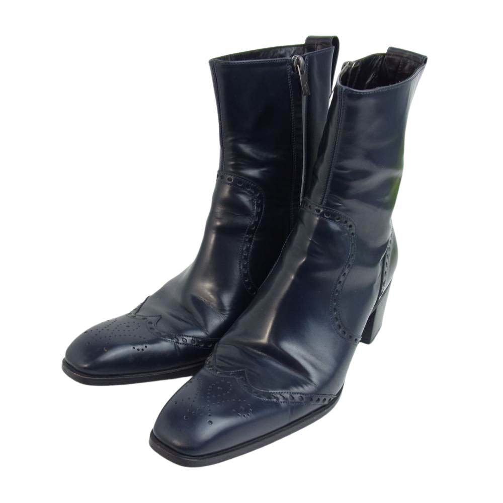 YVES SAINT LAURENT イヴサンローラン 175937 Rive Gauche リヴ ゴーシュ イタリア製 サイドジップ ジョニー ブーツ ネイビー系 42【中古】