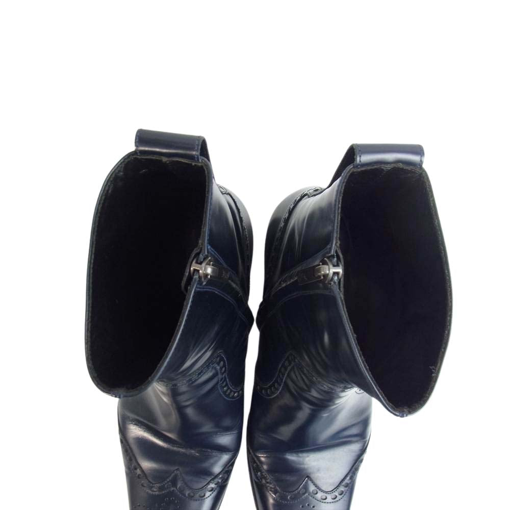 YVES SAINT LAURENT イヴサンローラン 175937 Rive Gauche リヴ ゴーシュ イタリア製 サイドジップ ジョニー ブーツ ネイビー系 42【中古】