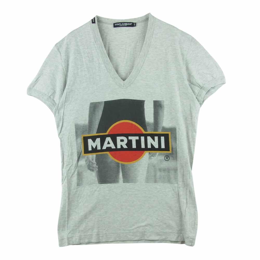 DOLCE&GABBANA ドルチェアンドガッバーナ MARTINI プリント Vネック 半袖 Tシャツ グレー系 44【中古】