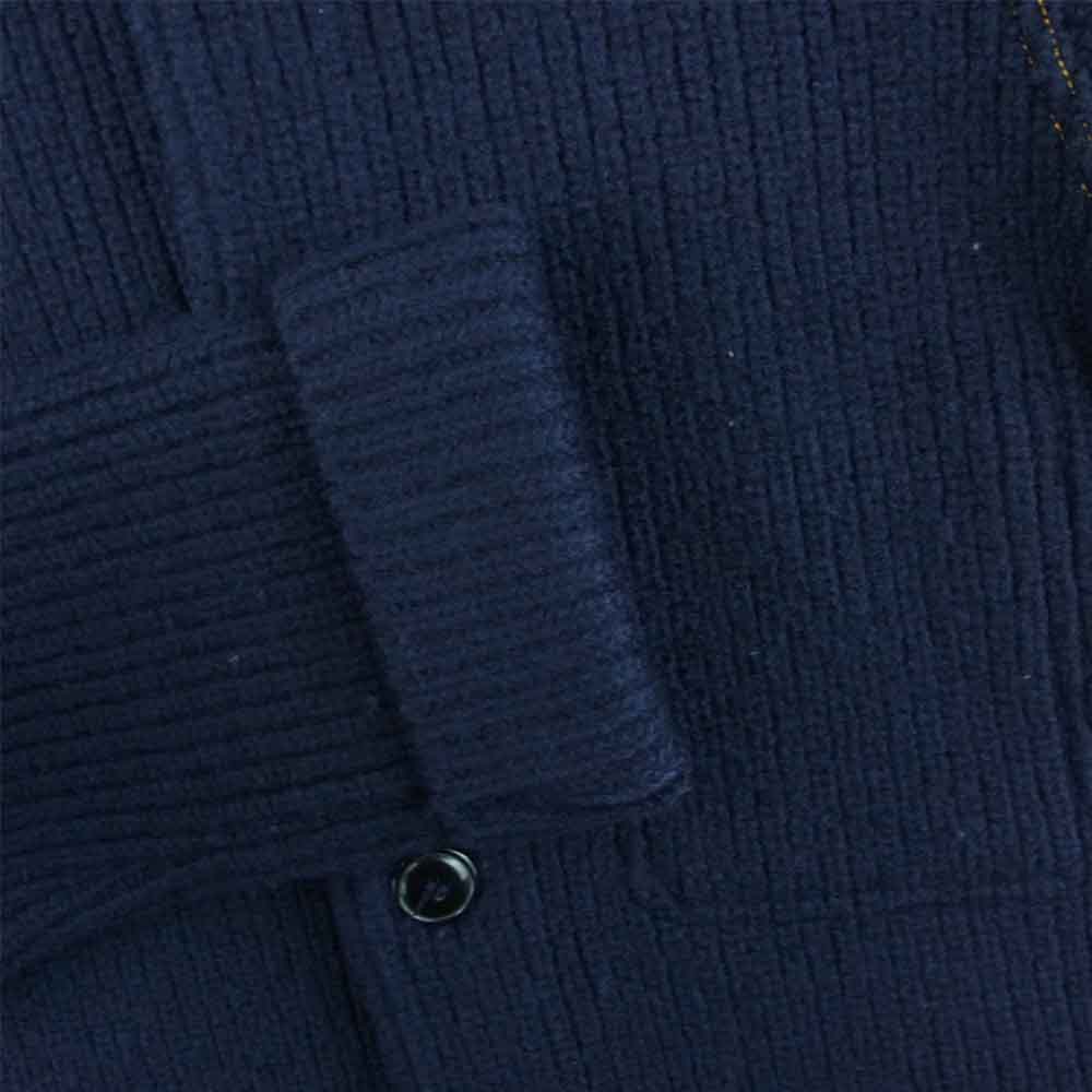 BLUE BLUE ブルーブルー 襟ボア 圧縮 ウール ニット ジャケット ネイビー系 2【中古】
