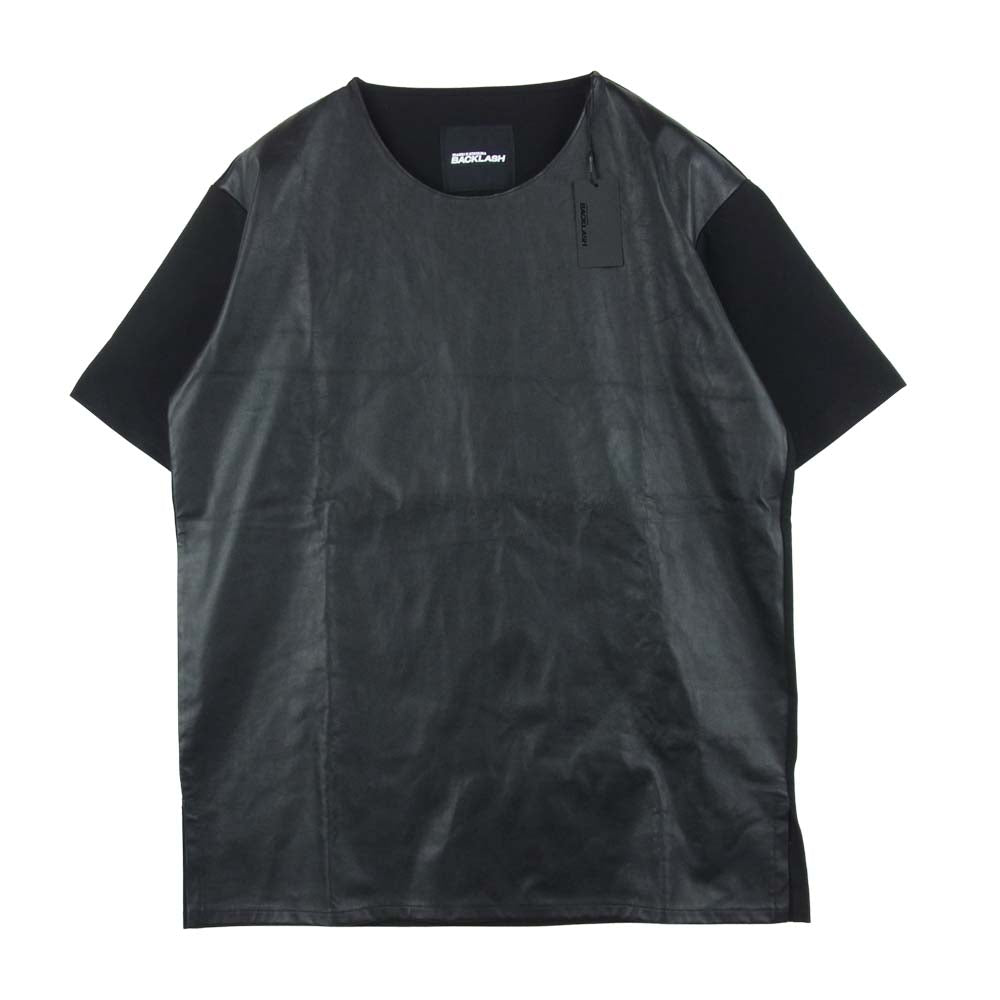 ISAMUKATAYAMA BACKLASH イサムカタヤマバックラッシュ 1763-01 インディアン シープ レザー ストレッチ 切替 半袖 Tシャツ ブラック系 S【極上美品】【中古】