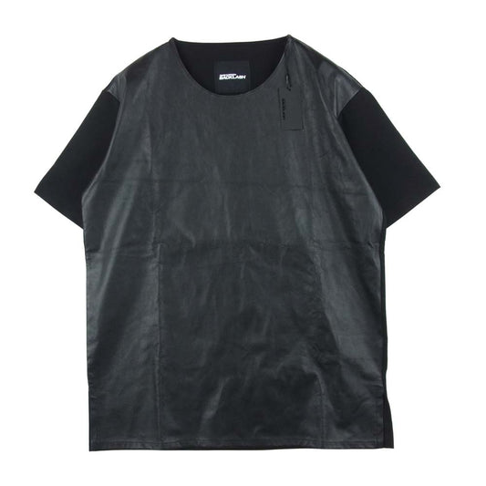 ISAMUKATAYAMA BACKLASH イサムカタヤマバックラッシュ 1763-01 インディアン シープ レザー ストレッチ 切替 半袖 Tシャツ ブラック系 S【極上美品】【中古】