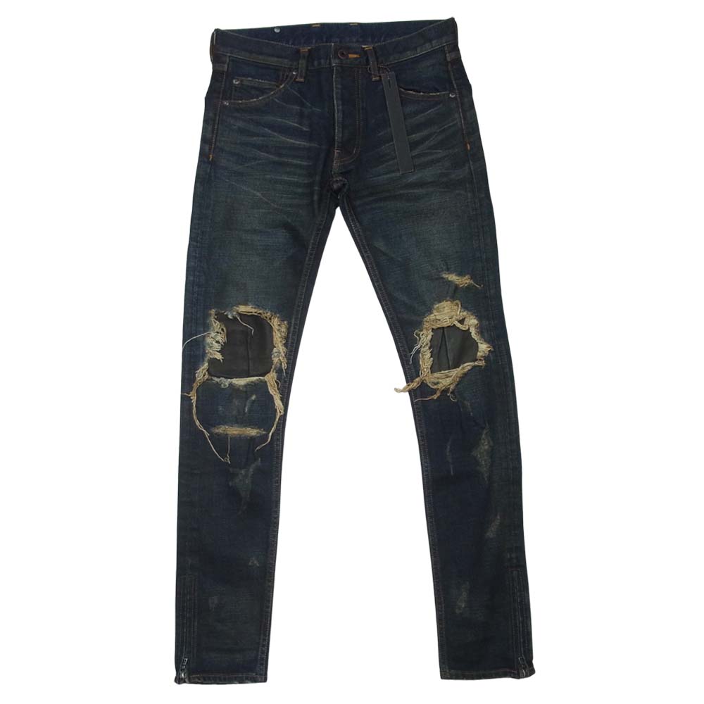 ISAMUKATAYAMA BACKLASH イサムカタヤマバックラッシュ 1483-11C ホースレザー クラッシュ加工 13oz ストレッチ スーパー スキニー デニム パンツ インディゴブルー系 S【極上美品】【中古】