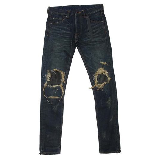 ISAMUKATAYAMA BACKLASH イサムカタヤマバックラッシュ 1483-11C ホースレザー クラッシュ加工 13oz ストレッチ スーパー スキニー デニム パンツ インディゴブルー系 S【極上美品】【中古】