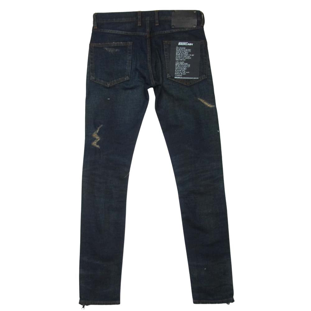ISAMUKATAYAMA BACKLASH イサムカタヤマバックラッシュ 1483-11C ホースレザー クラッシュ加工 13oz ストレッチ スーパー スキニー デニム パンツ インディゴブルー系 S【極上美品】【中古】
