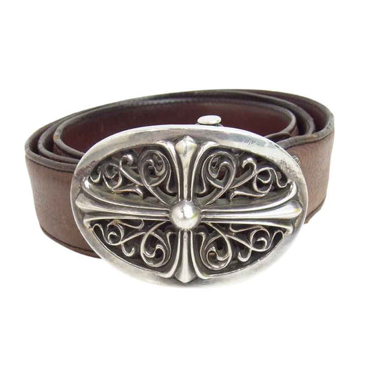 CHROME HEARTS クロムハーツ（原本有） BUCKLE OVAL 1.5 STRAP クラシック オーバル ストラップ ベルト ブラウン系 34【中古】