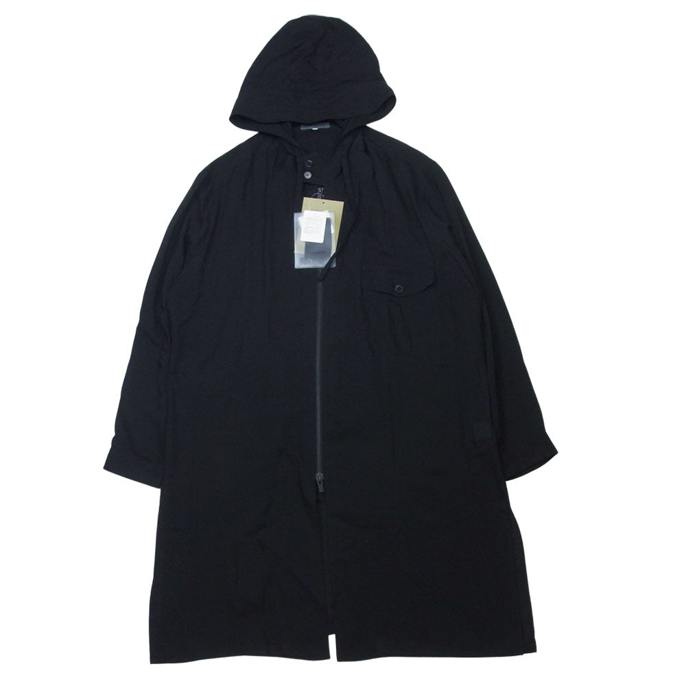 Yohji Yamamoto ヨウジヤマモト 21AW HX-B20-201-1A POUR HOMME プールオム CELLULOSE LAWN HOODED BLOUSE フード付き ジップアップ ロングシャツ ブラック系 3【新古品】【未使用】【中古】