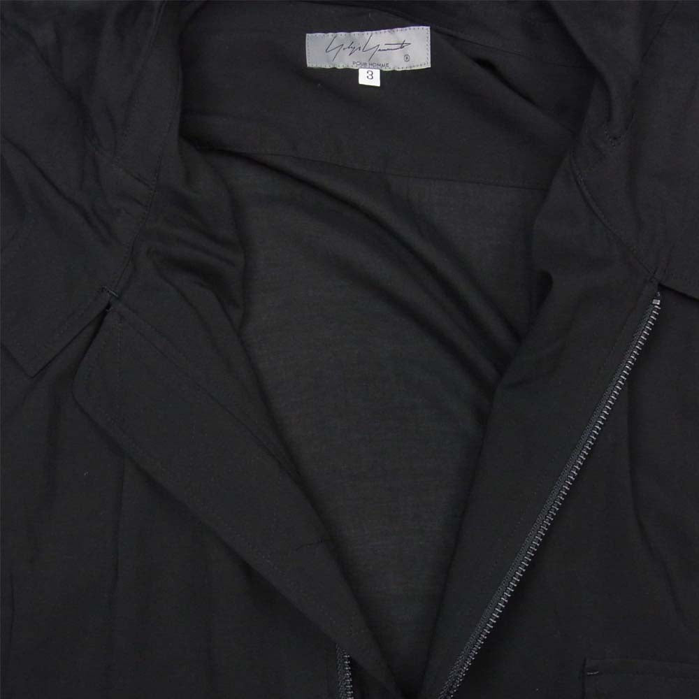 Yohji Yamamoto ヨウジヤマモト 21AW HX-B20-201-1A POUR HOMME プールオム CELLULOSE LAWN HOODED BLOUSE フード付き ジップアップ ロングシャツ ブラック系 3【新古品】【未使用】【中古】