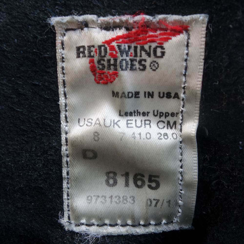 RED WING レッドウィング 8165 6inch CLASSIC PLAIN TOE プレーントゥ ブラック系 US8 26.0cm【中古】