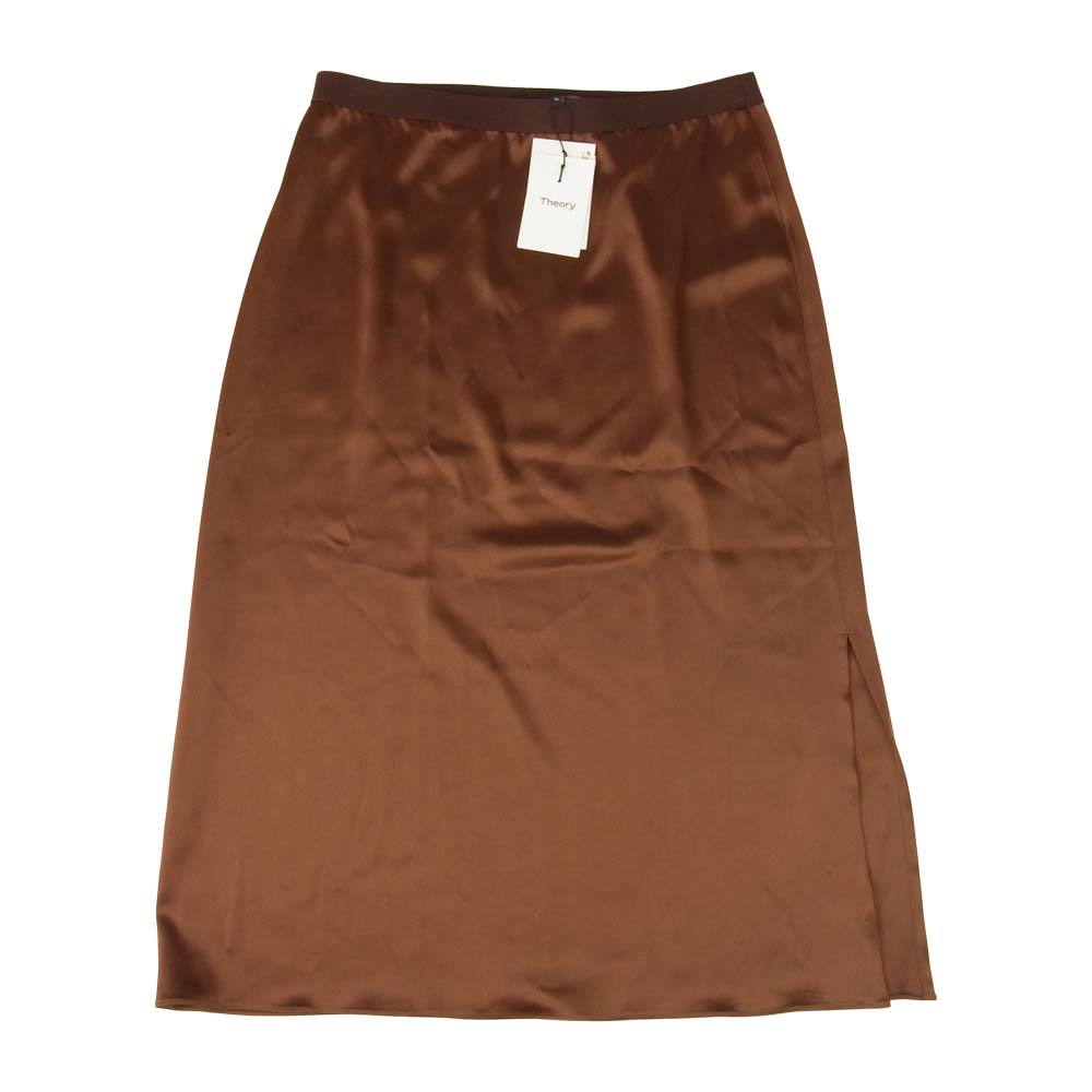 theory セオリー FLAT SATEEN MAXI SLIP SKIRT フラット サテン スカート ブラウン系 XL【極上美品】【中古】