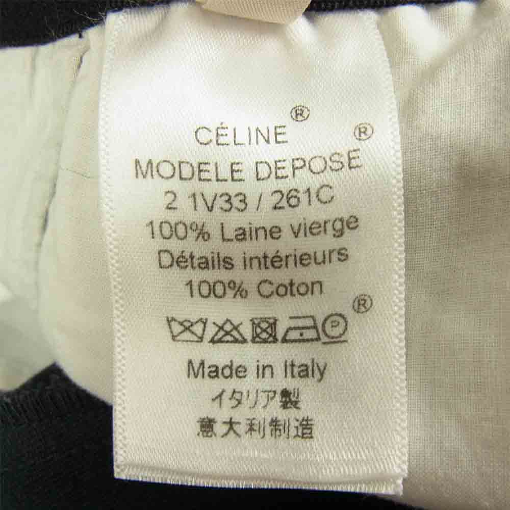 CELINE セリーヌ 18AW 261C 21V33 フィービー期 セリーヌジャパン表記タグ ウール ロゴ ワイド スラックス ネイビー系 38【極上美品】【中古】