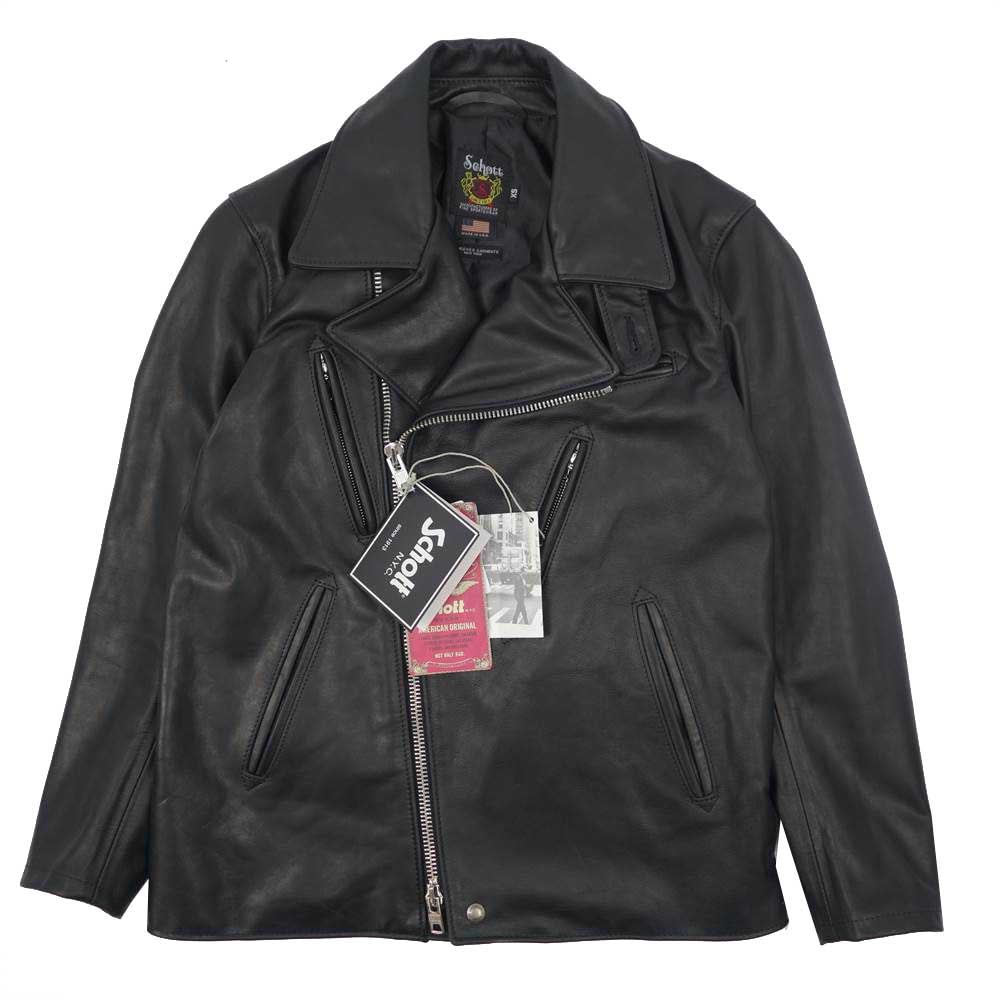 Engineered Garments エンジニアードガーメンツ 7656 × Schott ショット USA製 502EG レザー ダブル ライダース ジャケット ブラック系 XS【極上美品】【中古】