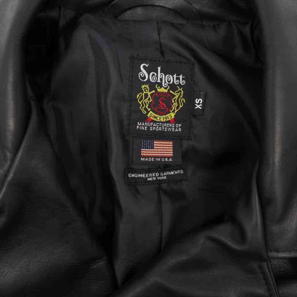 Engineered Garments エンジニアードガーメンツ 7656 × Schott ショット USA製 502EG レザー ダブル ライダース ジャケット ブラック系 XS【極上美品】【中古】