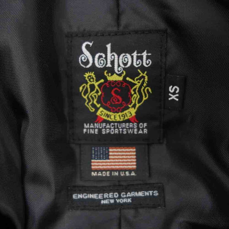 Engineered Garments エンジニアードガーメンツ 7656 × Schott ショット USA製 502EG レザー ダブル ライダース ジャケット ブラック系 XS【極上美品】【中古】