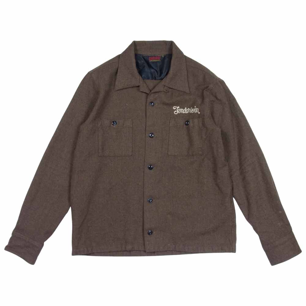 TENDERLOIN テンダーロイン ロゴ刺繍 T-WOOL SHIRT オープンカラー 長袖 シャツ ブラウン系 S【中古】