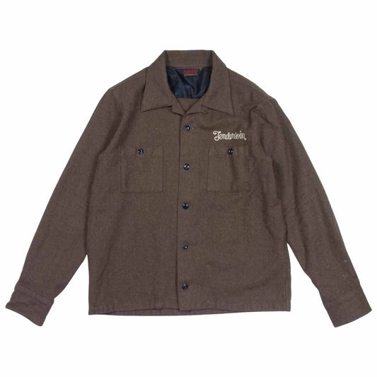 TENDERLOIN テンダーロイン ロゴ刺繍 T-WOOL SHIRT オープンカラー 長袖 シャツ ブラウン系 S【中古】