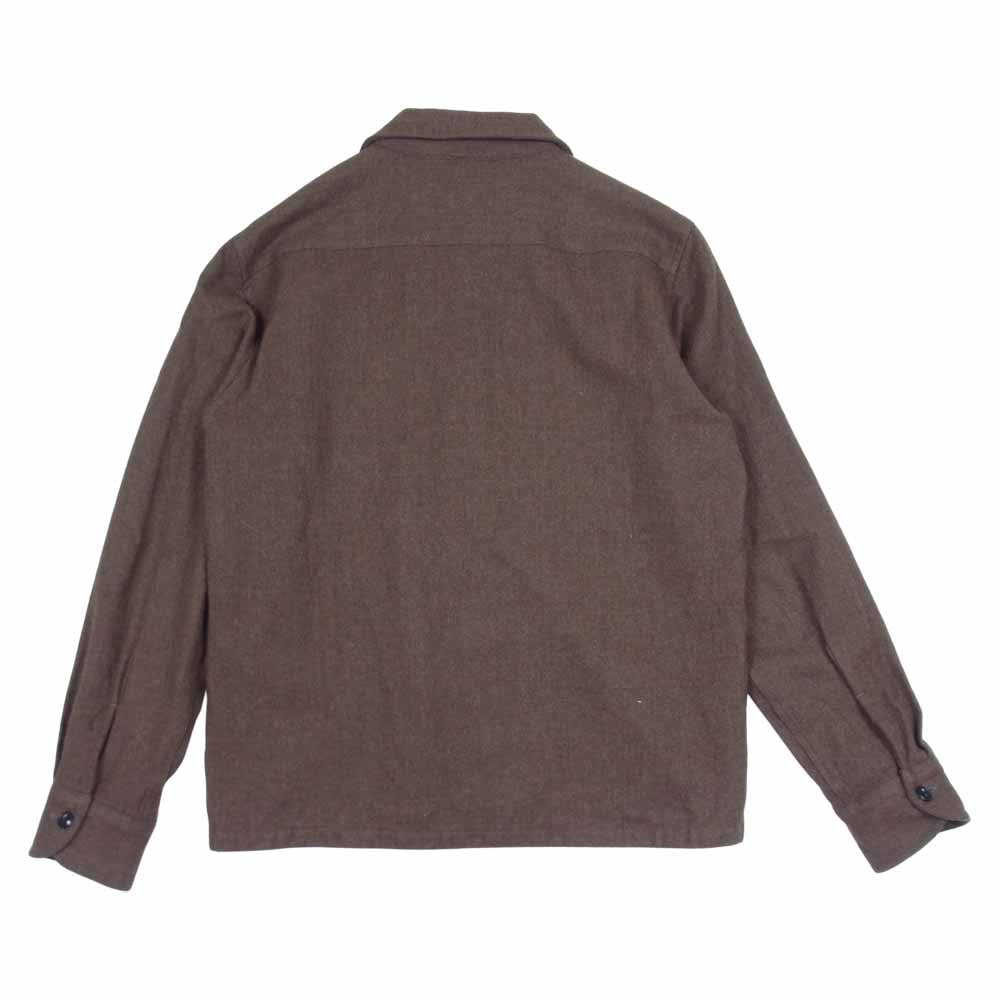 TENDERLOIN テンダーロイン ロゴ刺繍 T-WOOL SHIRT オープンカラー 長袖 シャツ ブラウン系 S【中古】