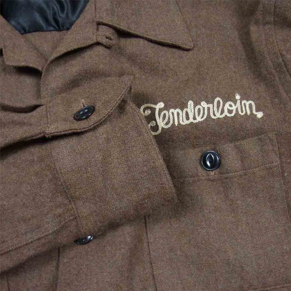TENDERLOIN テンダーロイン ロゴ刺繍 T-WOOL SHIRT オープンカラー 長袖 シャツ ブラウン系 S【中古】