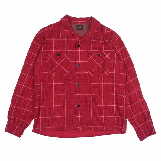 TENDERLOIN テンダーロイン T-PRINT FLANNEL SHT カスリ チェック オープンカラー ウール シャツ レッド系 S【中古】