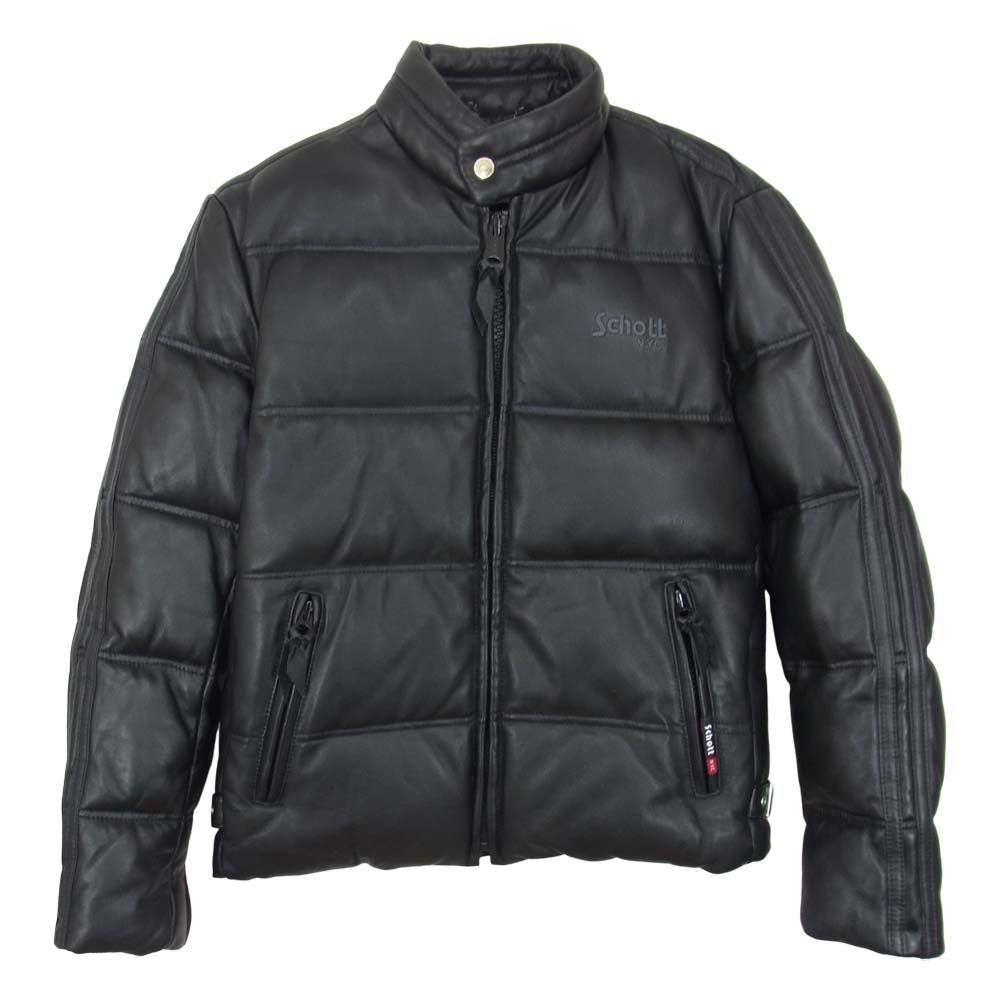schott ショット 3151038 モーターサイクル ラムレザー ダウン ジャケット 羊革 ブラック系 S【中古】