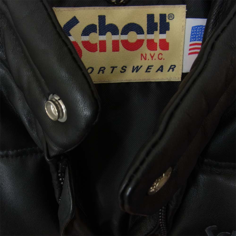 schott ショット 3151038 モーターサイクル ラムレザー ダウン ジャケット 羊革 ブラック系 S【中古】