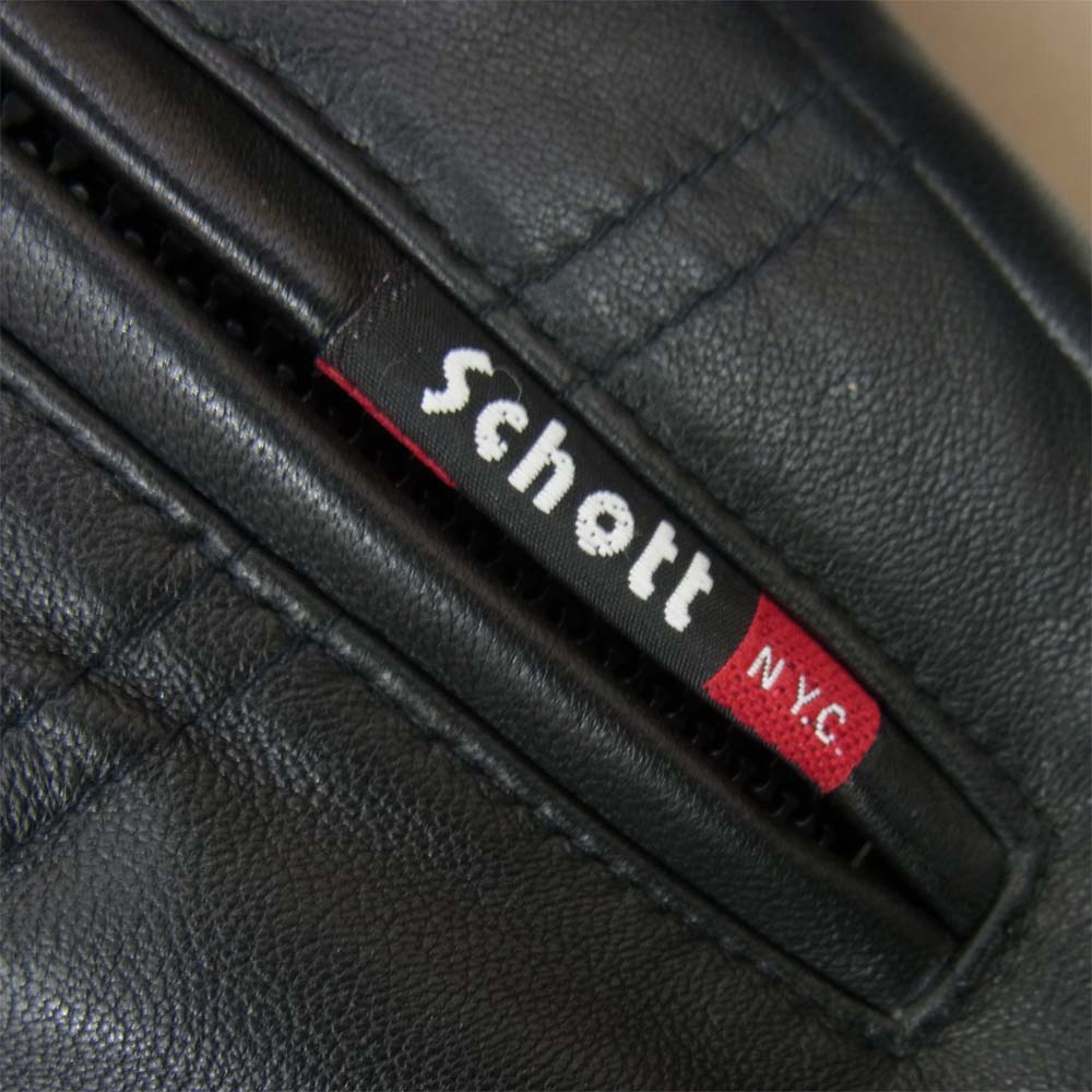 schott ショット 3151038 モーターサイクル ラムレザー ダウン ジャケット 羊革 ブラック系 S【中古】
