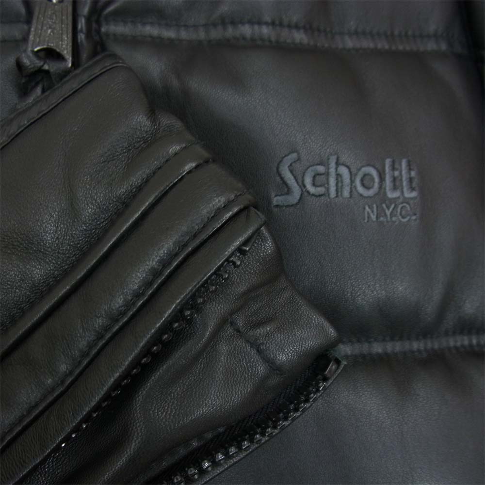 schott ショット 3151038 モーターサイクル ラムレザー ダウン ジャケット 羊革 ブラック系 S【中古】