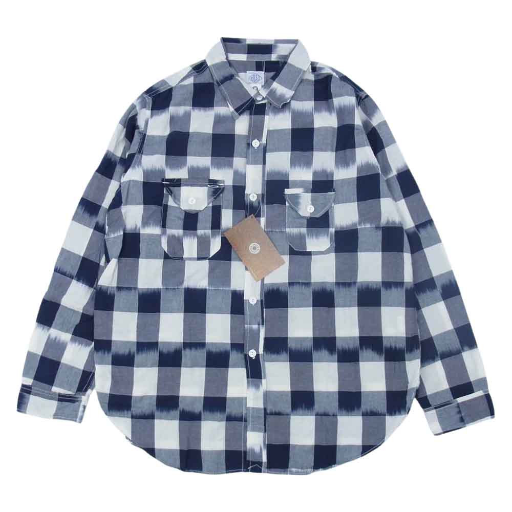 POST OVERALLS ポストオーバーオールズ 21SS 1256-IB Cruzer Shirts 2 クルーザー シャツ ネイビー系 ホワイト系 XL【新古品】【未使用】【中古】