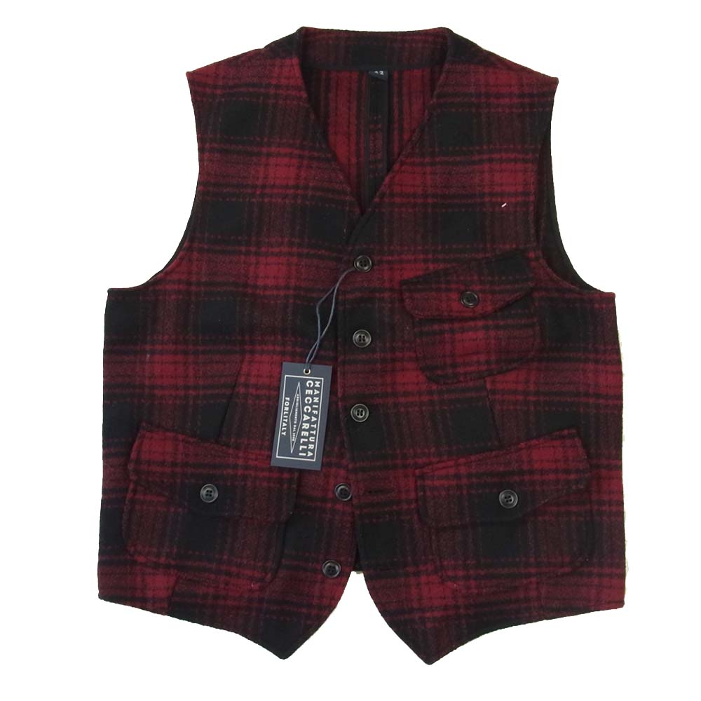マニファッツュラ チェッカレッリ Miner Vest Virgin Wool マイナー ベスト レッド系 ブラック系 42【新古品】【未使用】【中古】