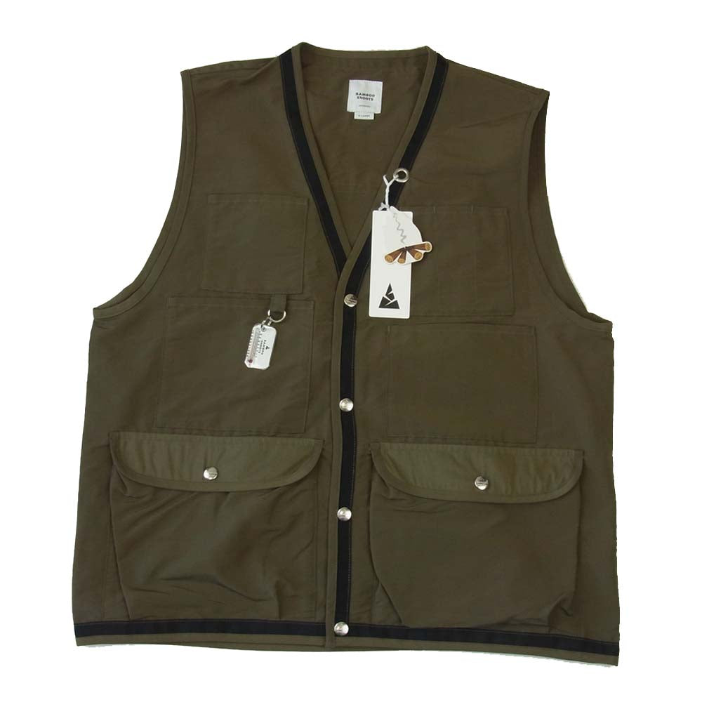 BAMBOO SHOOTS バンブーシュート 21SS M210103 × MOUNTAINRESEARCH マウンテンリサーチ HIKING VEST ハイキング ベスト カーキ系 XL【新古品】【未使用】【中古】